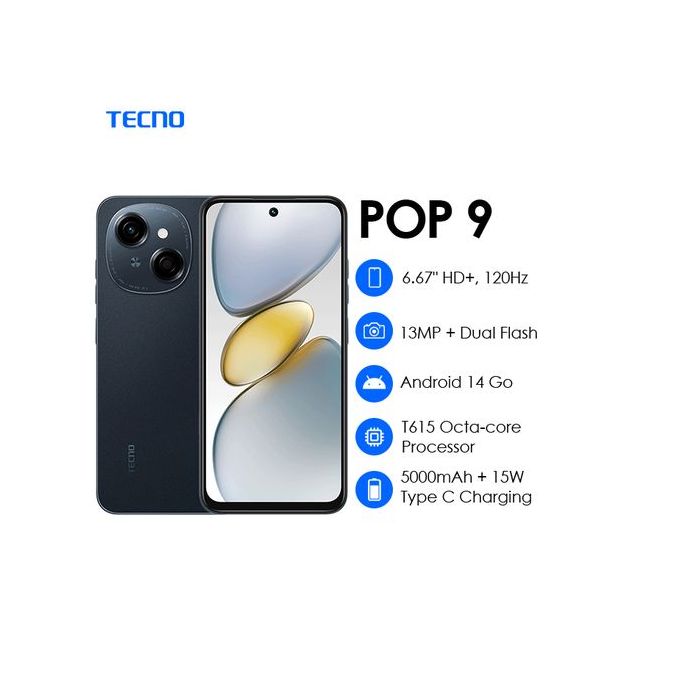 Tecno - Pop 9 6.67" 3GB RAM /64GB ROM Android 14 - Black